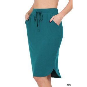 Zenana Drawstring Skirt with Pockets Teal